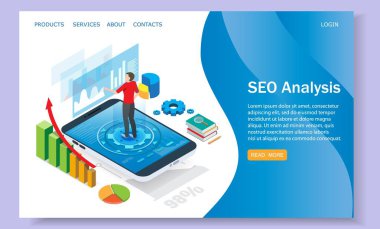 SEO analiz vektör Web sitesi açılış sayfası tasarım şablonu