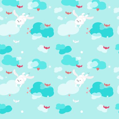 Sevimli uçan tavşan ile vektör seamless modeli