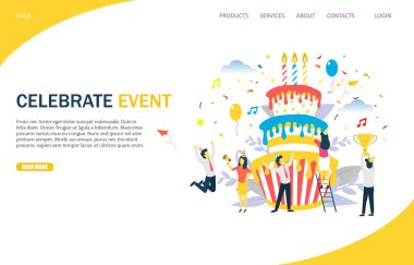 Olay vektör Web sitesi açılış sayfası tasarım şablonu kutlamak