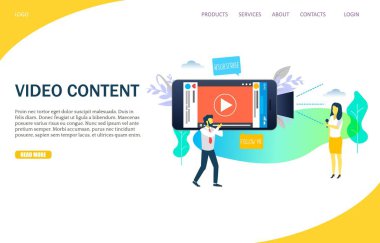 Video içerik vektör Web sitesi açılış sayfası tasarım şablonu