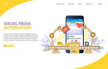Sosyal Medya Otomasyon vektör Web sitesi açılış sayfası tasarım şablonu