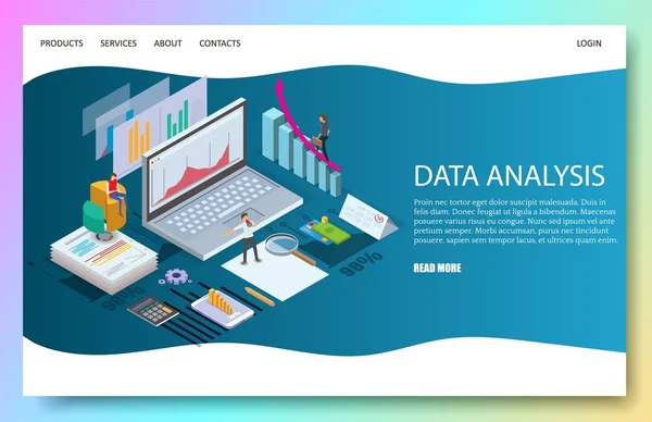 Análisis de datos vector sitio web landing page design template — Vector de stock