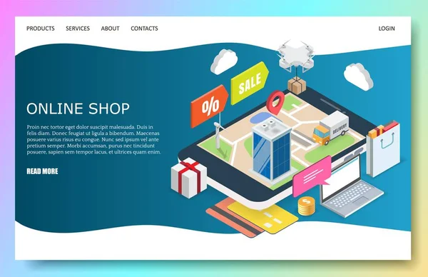 Online alışveriş vektör Web sitesi açılış sayfası tasarım şablonu — Stok Vektör