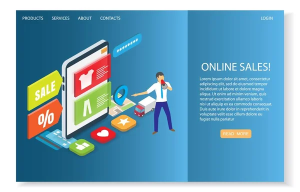 Online verkoop vector website landing paginasjabloon — Stockvector