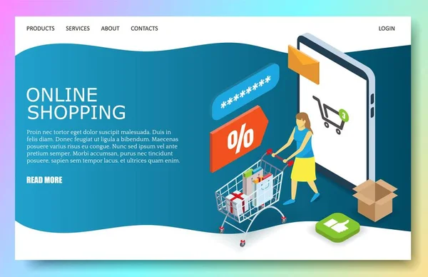 Online shopping vector website landing page design template — Stock Vector