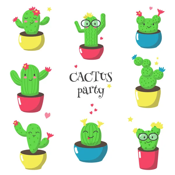 Leuke grappige cartoon cactussen, geïsoleerd vectorillustratie — Stockvector