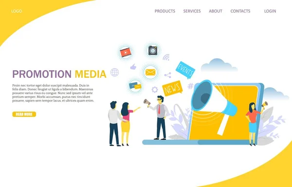 Promotie Media Vector Website Sjabloon Webpagina Landing Paginaontwerp Voor Website — Stockvector