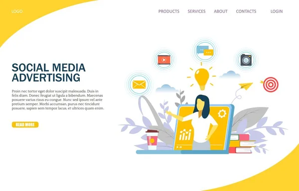 Social Media Werbung Vektor Website Landing Page Design-Vorlage — Stockvektor