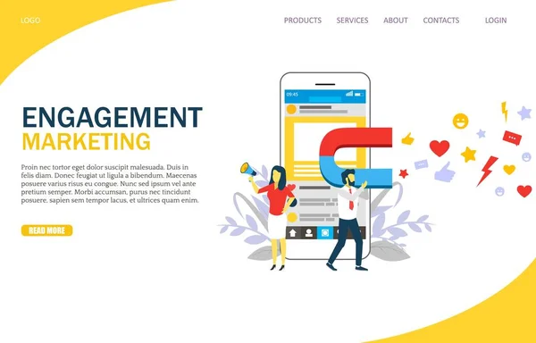 Engagement Marketing Vektor Website Landing Page Design-Vorlage — Stockvektor