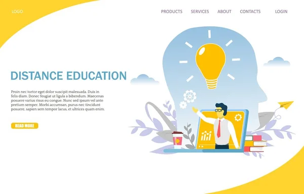 Afstand Onderwijs Vector Website Sjabloon Webpagina Landing Paginaontwerp Voor Website — Stockvector