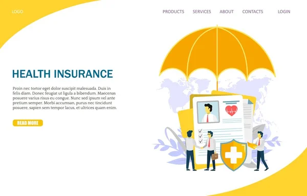 Modèle de conception de page de destination de site Web vectoriel d'assurance maladie — Image vectorielle