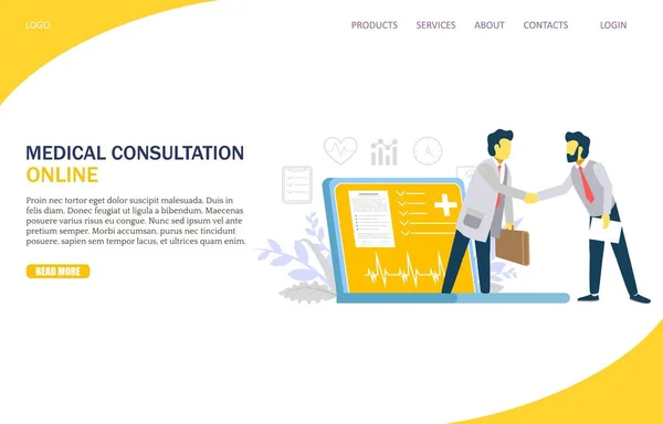 Modello di progettazione della pagina di atterraggio del sito web vettoriale di consultazione medica online — Vettoriale Stock