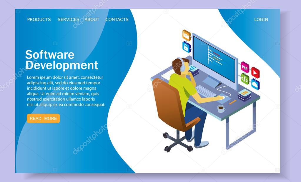 Software development vector website landing page design template