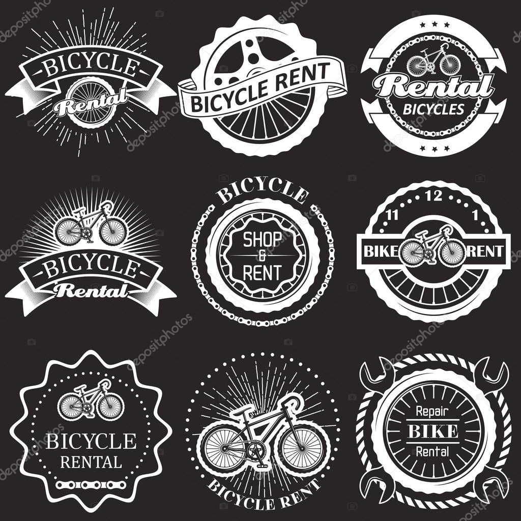 Bicycle rental vector vintage badges, labels, emblems, logo