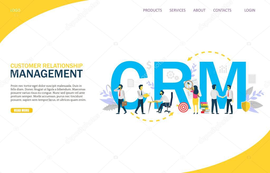 Customer relationship management vector website landing page design template