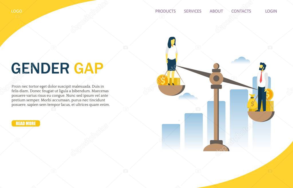 Gender gap vector website landing page design template