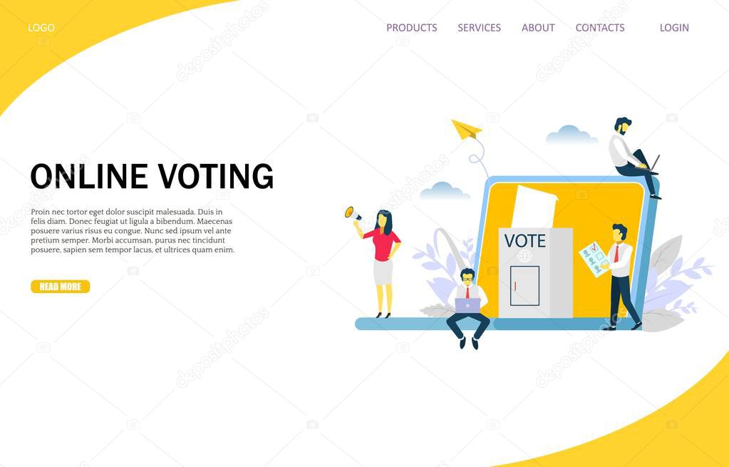 Online voting vector website landing page design template