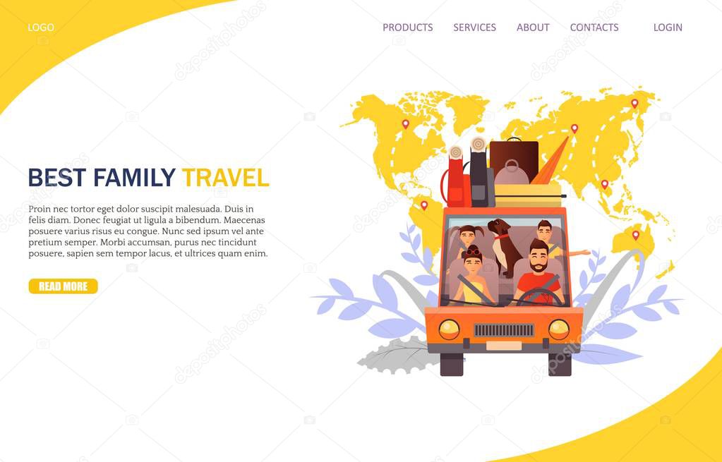 Best family travel vector website landing page design template