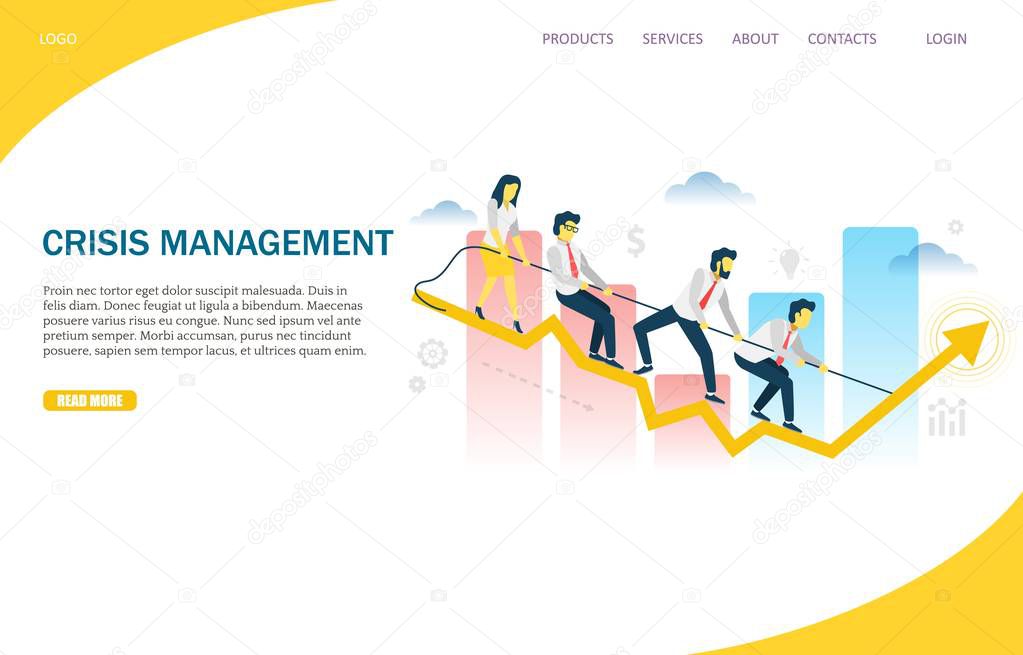 Crisis management vector website landing page design template