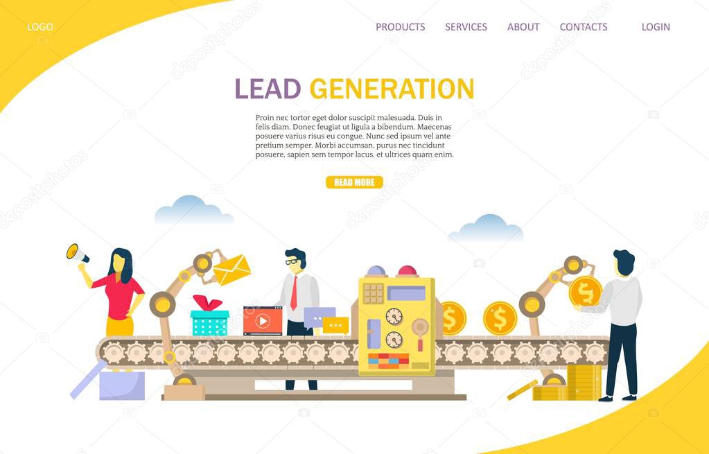 Lead generation vector website template, web page and landing page design for website and mobile site development. Lead management concept.