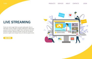 Canlı akış vektör Web sitesi açılış sayfası tasarım şablonu