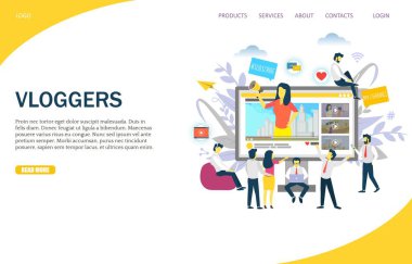 Sayfa tasarım şablonu açılış Vloggers vektör Web sitesi