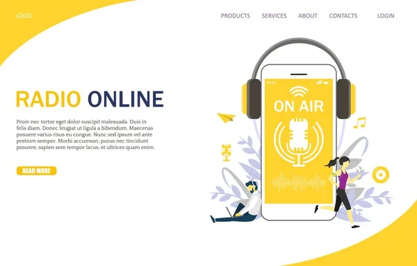 Radio online vector website landing page design template