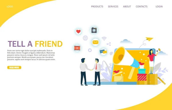 Einem Freund sagen Vektor Website Landing Page Design Template — Stockvektor