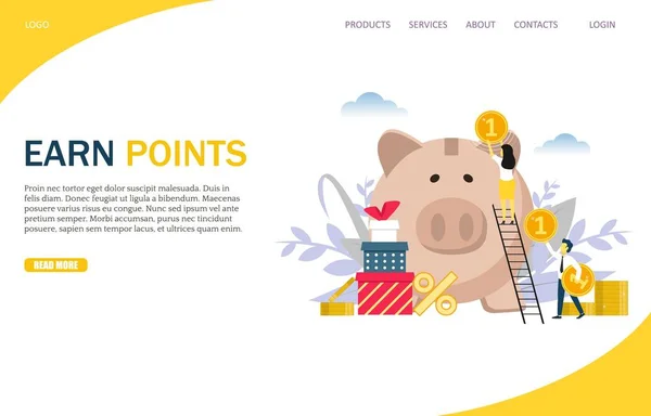 Ganhar pontos vetor site modelo de design de landing page — Vetor de Stock