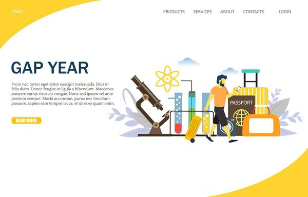 Gap year vector website landing page design template
