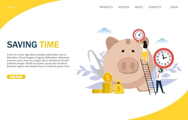 Risparmio di tempo vettoriale sito web landing page design template — Vettoriale Stock