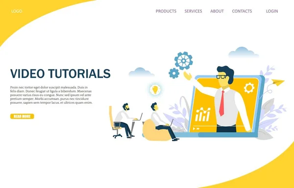 Video tutorials vector website landing paginasjabloon — Stockvector