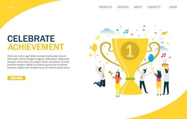 Celebrate achievement vector website landing page design template — Stock Vector
