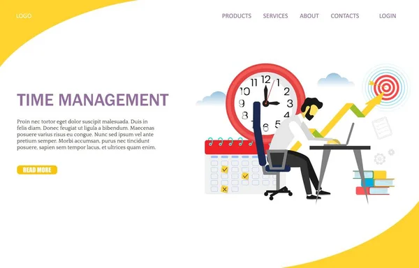Modèle de conception de page de destination de site Web vectoriel de gestion du temps — Image vectorielle