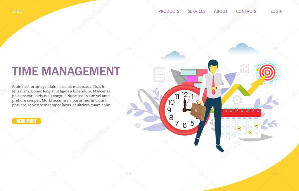 Time management vector website landing page design template