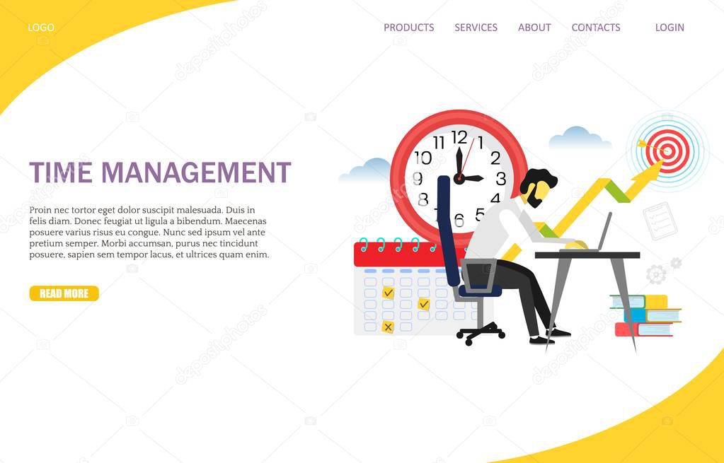 Time management vector website landing page design template