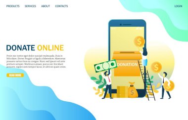 Bağış Online vektör Web sitesi açılış sayfası tasarım şablonu