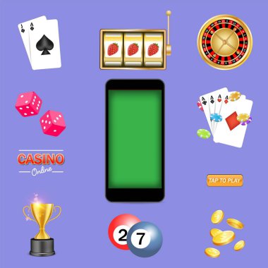 Mobil casino oyun seti, izole vektör çizim