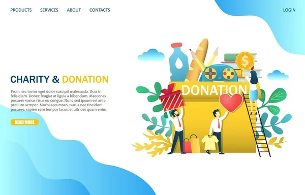 Carità e donazione vettore sito web atterraggio modello di progettazione pagina — Vettoriale Stock