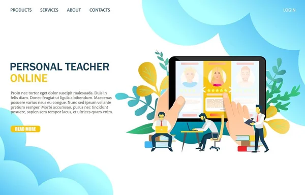 Online persoonlijke leraar vector website landing pagina ontwerpsjabloon — Stockvector