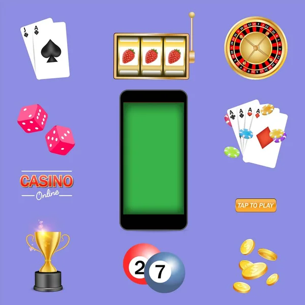 Kit di giochi da casinò mobile, illustrazione isolata vettoriale — Vettoriale Stock