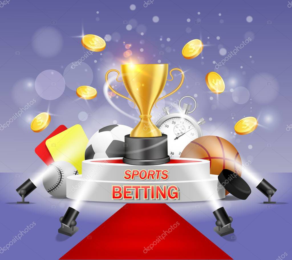 ✓ Sports betting vector poster banner design template. Gold cup