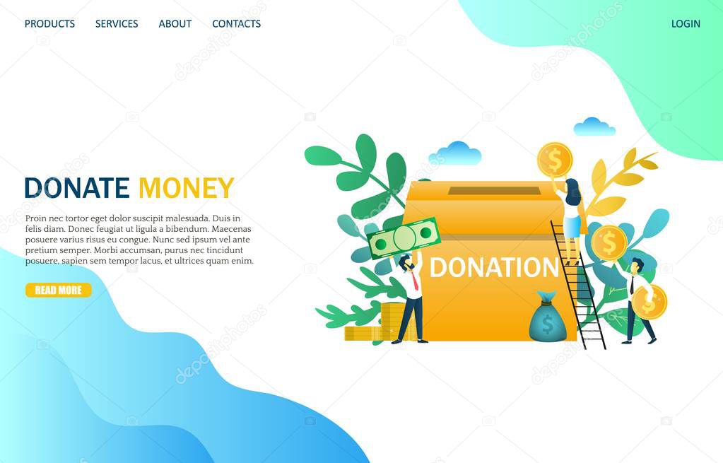 Donate money vector website landing page design template