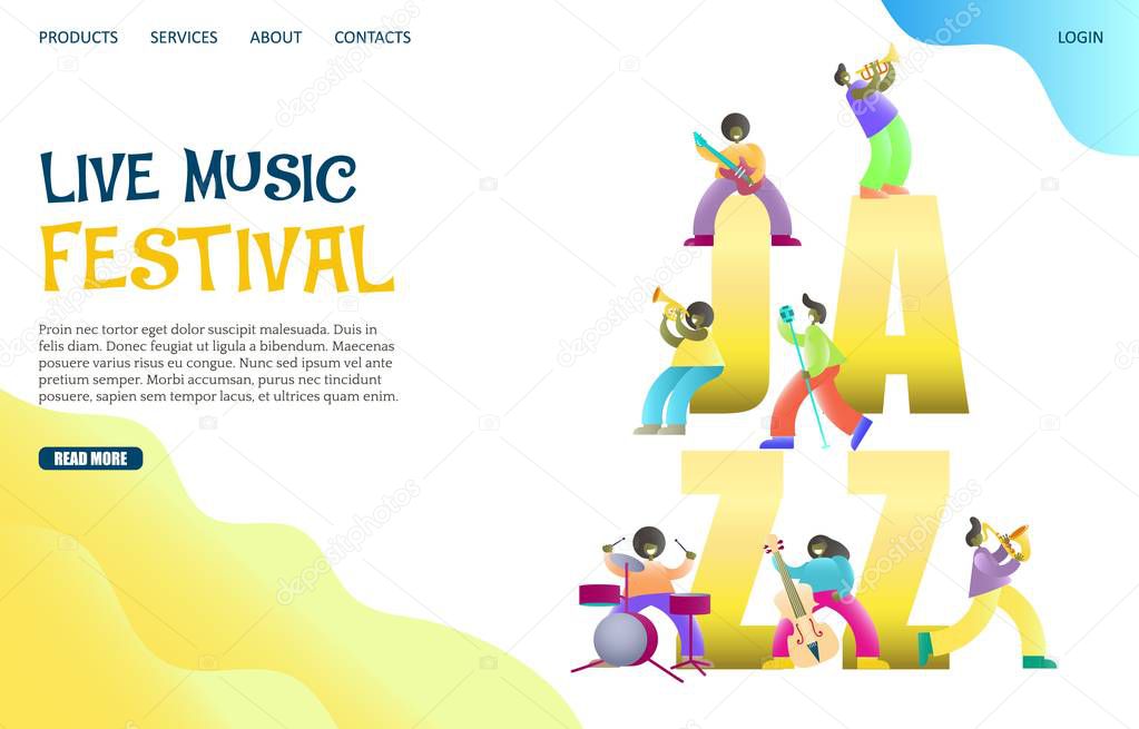 Live music festival vector website landing page design template