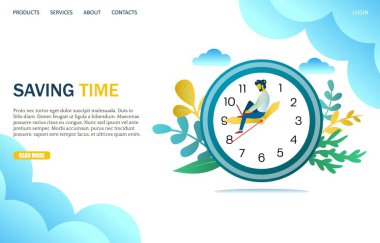 Zamanı vektör Web sitesi açılış sayfası tasarım şablonu kaydetme