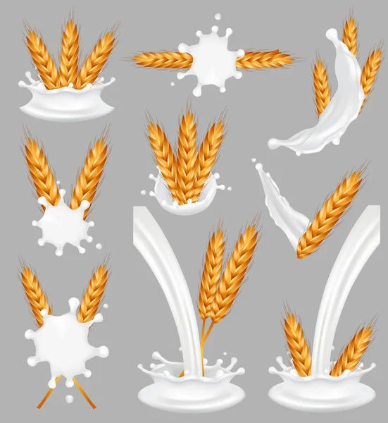 Ensemble éclaboussures de lait de riz, illustration vectorielle réaliste — Image vectorielle