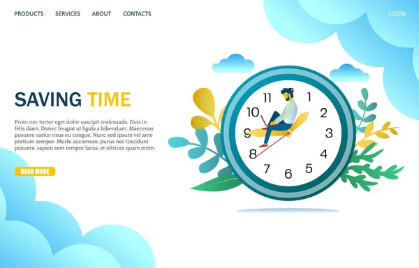 Ahorro de tiempo vector sitio web landing page plantilla de diseño — Vector de stock