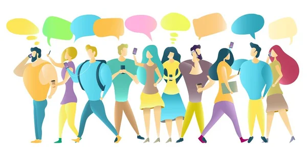 Groupe de personnes avec téléphones mobiles, illustration vectorielle — Image vectorielle