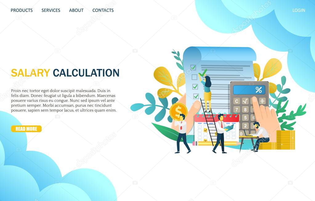 Salary calculation vector website landing page design template