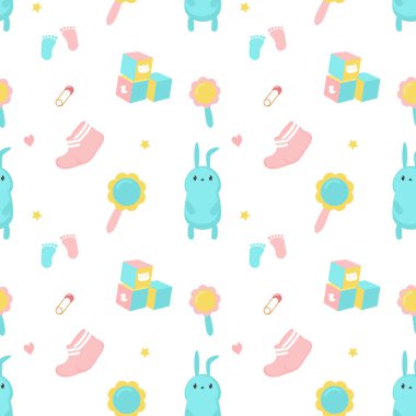 Bebek duş vektör seamless modeli ile yeni doğan öğeleri